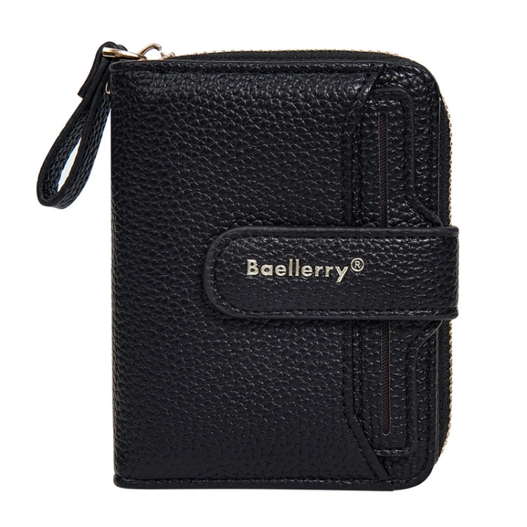Baellerry N1915 Lychee Pattern Multi-card Slot Zipper Women Short Wallet(Black)