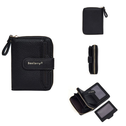 Baellerry N1915 Lychee Pattern Multi-card Slot Zipper Women Short Wallet(Black)