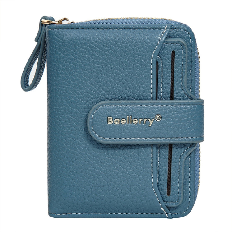 Portefeuille court pour femmes Baellerry N1915 à motif litchi, fente multi-cartes et fermeture éclair (bleu foncé)