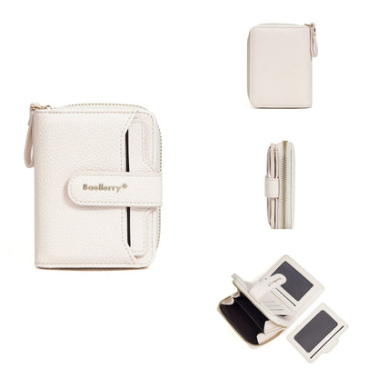 Baellerry N1915 Lychee Pattern Multi-card Slot Zipper Women Short Wallet(Milk Apricot)