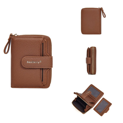 Baellerry N1915 Lychee Pattern Multi-card Slot Zipper Women Short Wallet(Brown)