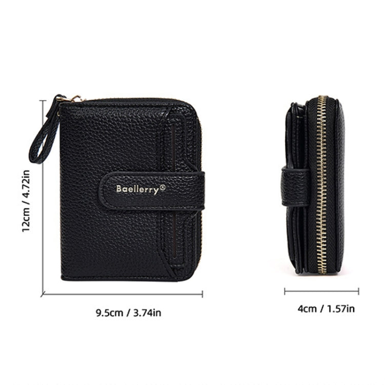 Baellerry N1915 Lychee Pattern Multi-card Slot Zipper Women Short Wallet(Black)