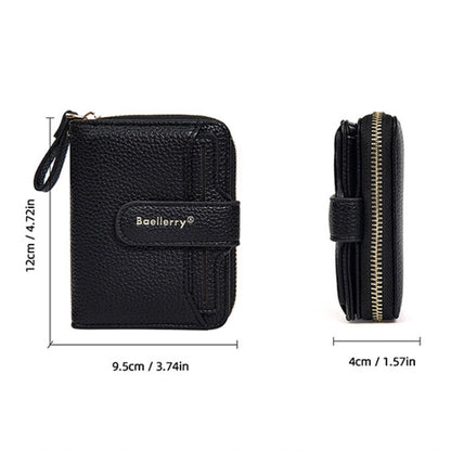 Baellerry N1915 Lychee Pattern Multi-card Slot Zipper Women Short Wallet(Black)