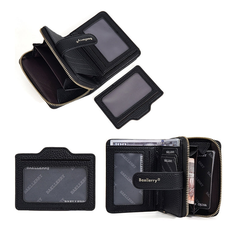 Baellerry N1915 Lychee Pattern Multi-card Slot Zipper Women Short Wallet(Black)