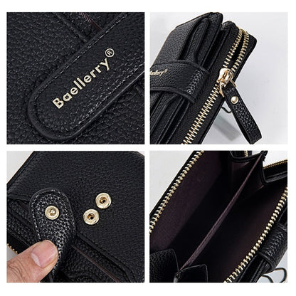 Baellerry N1915 Lychee Pattern Multi-card Slot Zipper Women Short Wallet(Black)