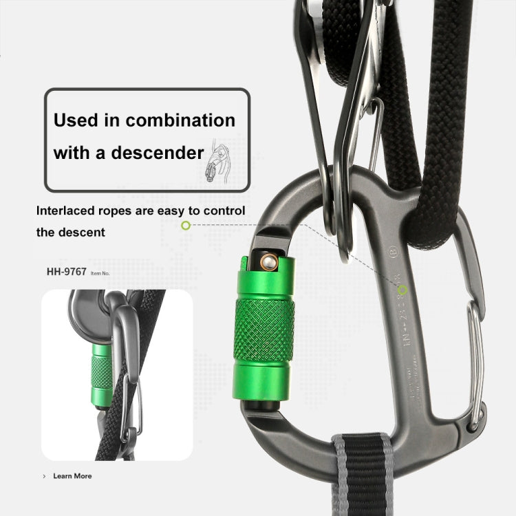 XINDA HH-9767 Descendeurs Frein Rappel en H avec Loquet de Sécurité (Gris+Écrou Vert)