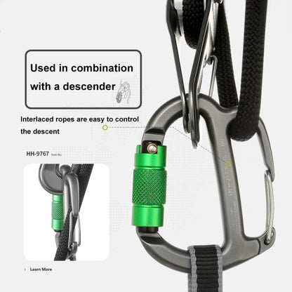 XINDA HH-9767 Descendeurs Frein Rappel en H avec Loquet de Sécurité (Gris+Écrou Vert)