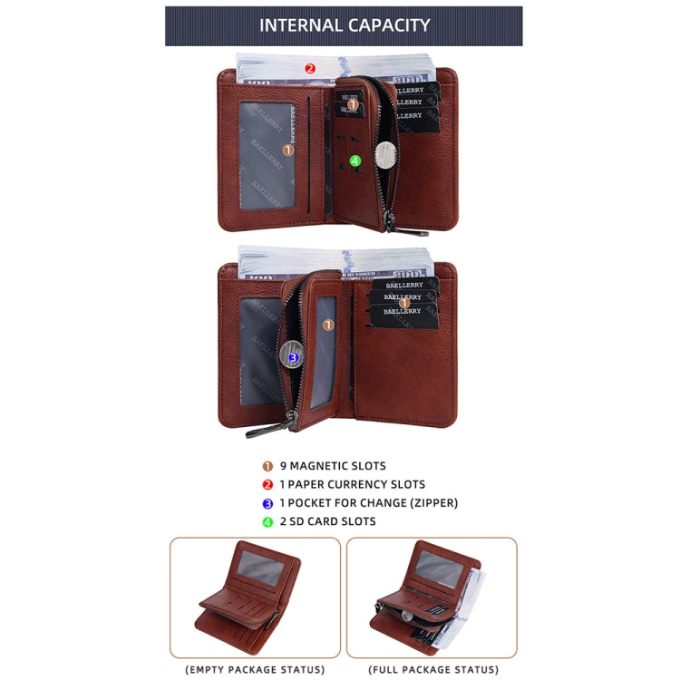 Baellerry DR113 RFID Anti-Theft Retro Multi-Card Slot Tri-Fold Short Wallet(Black)