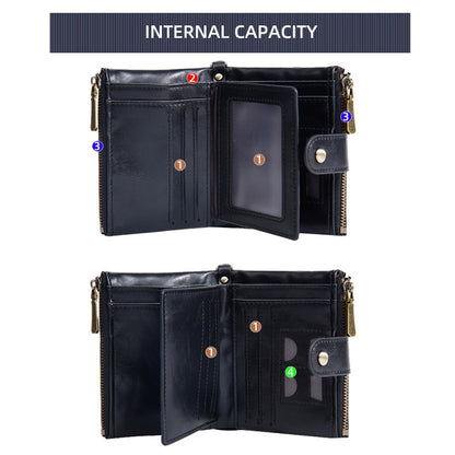 Baellerry D3261 Portefeuille Court Rétro à Multiples Fentes et Double Fermeture Éclair avec Porte-Monnaie (Noir)