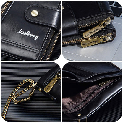 Baellerry D3261 Portefeuille Court Rétro à Multiples Fentes et Double Fermeture Éclair avec Porte-Monnaie (Noir)
