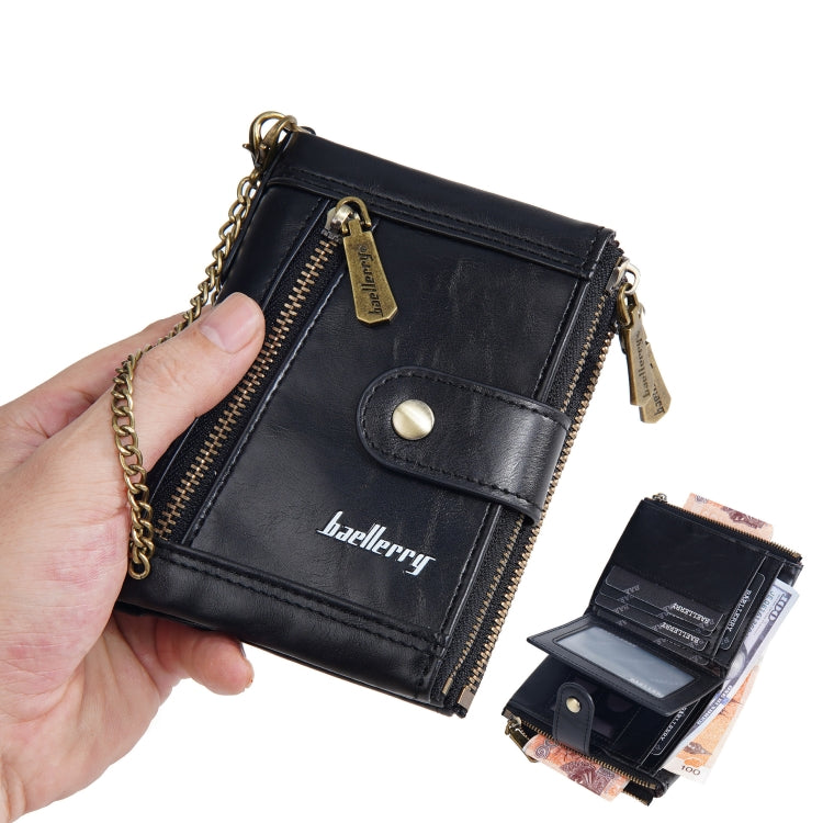 Baellerry D3261 Portefeuille Court Rétro à Multiples Fentes et Double Fermeture Éclair avec Porte-Monnaie (Noir)