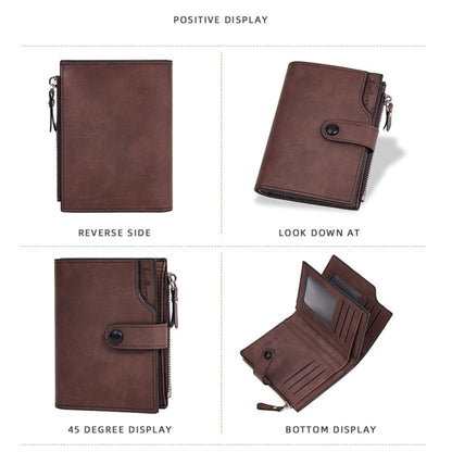 Baellerry D5113 RFID Anti-theft Tri-fold Zipper Short Wallet Coin Purse(Dark Brown)