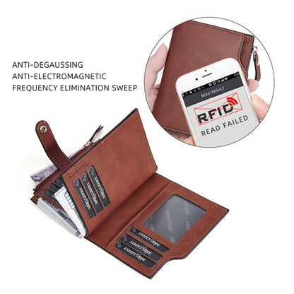Baellerry D5113 RFID Anti-theft Tri-fold Zipper Short Wallet Coin Purse(Dark Brown)