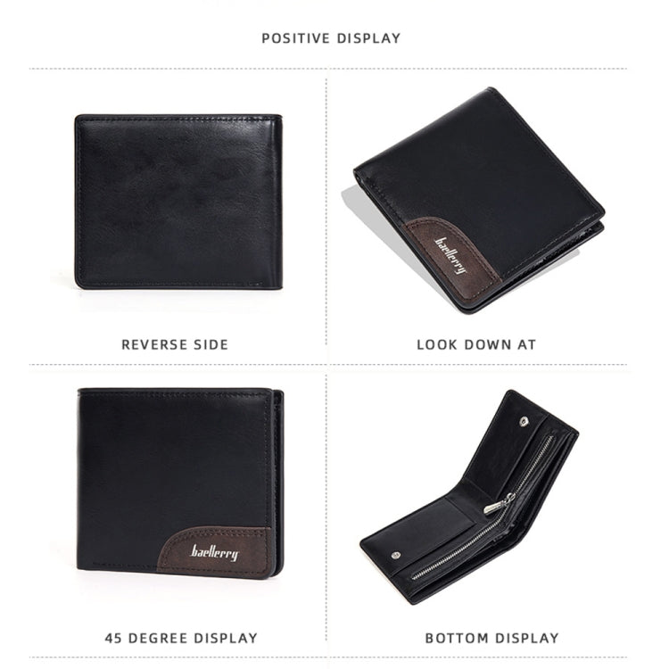 Baellerry D2405 Retro Two-fold Men Short Zipper Wallet Card Holder(Black)