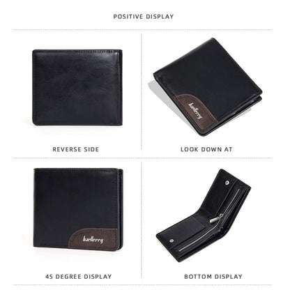 Baellerry D2405 Retro Two-fold Men Short Zipper Wallet Card Holder(Black)