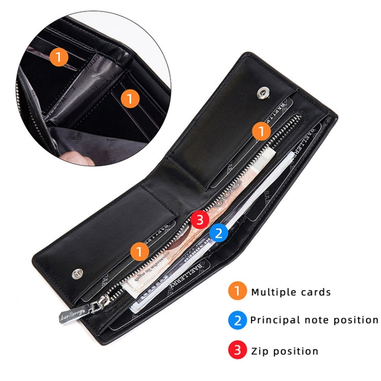 Baellerry D2405 Retro Two-fold Men Short Zipper Wallet Card Holder(Black)