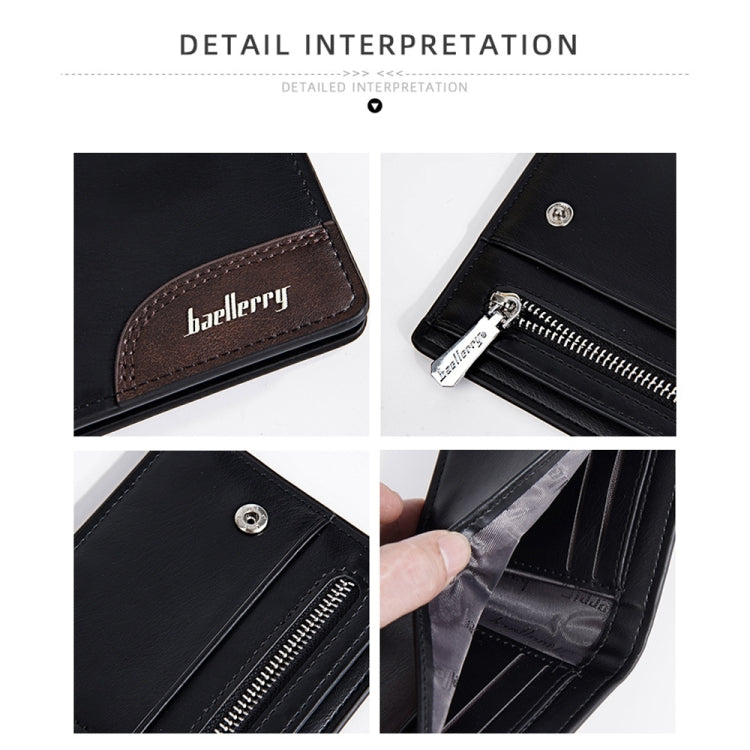 Baellerry D2405 Retro Two-fold Men Short Zipper Wallet Card Holder(Dark Brown)