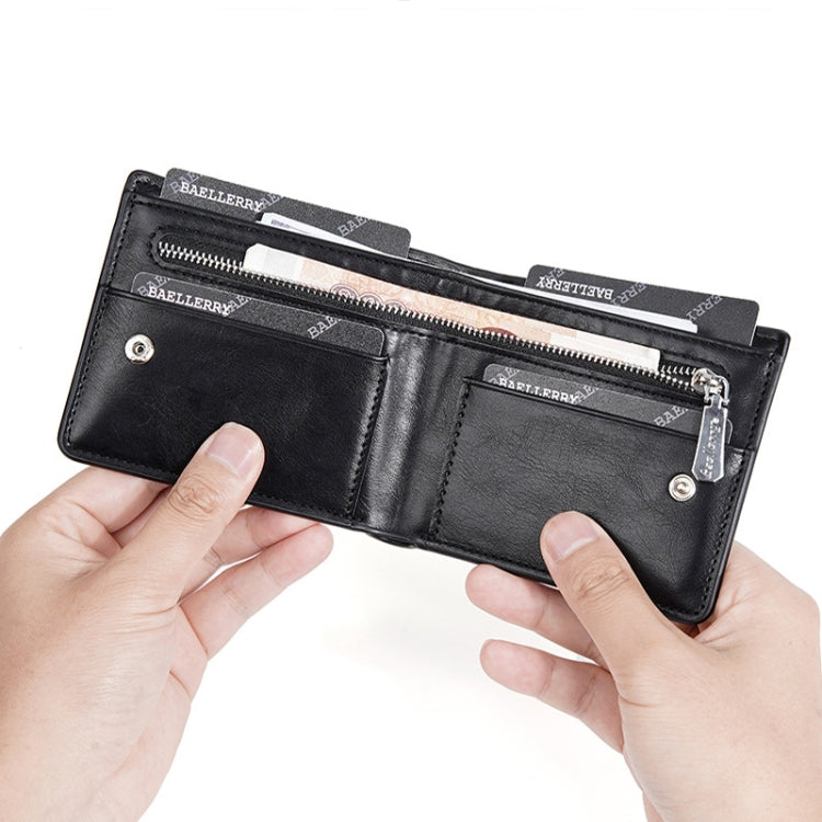 Baellerry D2405 Retro Two-fold Men Short Zipper Wallet Card Holder(Dark Brown)