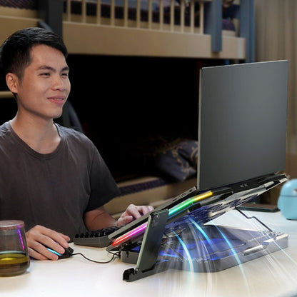 ICE COOREL 8-Fans Adjustable Laptop Stand Radiator With RGB Ambient Light(K10)