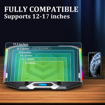ICE COOREL 8-Fans Adjustable Laptop Stand Radiator With RGB Ambient Light(K10)