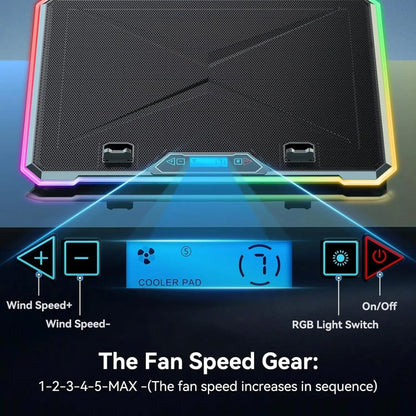 ICE COOREL K15C Smart Adjustable Laptop Radiator Base With RGB Lighting Effect, Color: 14 Fans