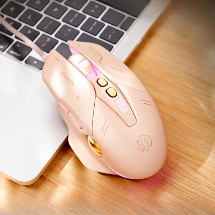 Souris de jeu filaire améliorée Inphic W8 avec définition de macros, lumineuse et silencieuse (couleur thé au lait)