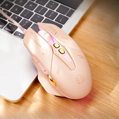 Souris de jeu filaire améliorée Inphic W8 avec définition de macros, lumineuse et silencieuse (couleur thé au lait)