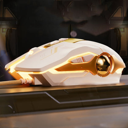 Souris de jeu filaire améliorée Inphic W8 avec définition de macros, lumineuse et silencieuse (couleur thé au lait)