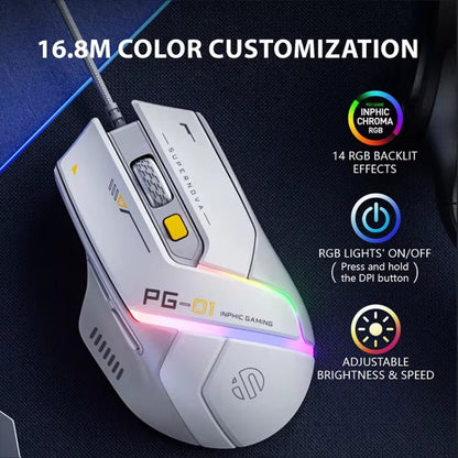 Inphic PG1 RGB Light Emitting Computer Gaming Wired Mouse(White)