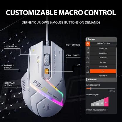 Inphic PG1 RGB Light Emitting Computer Gaming Wired Mouse(White)