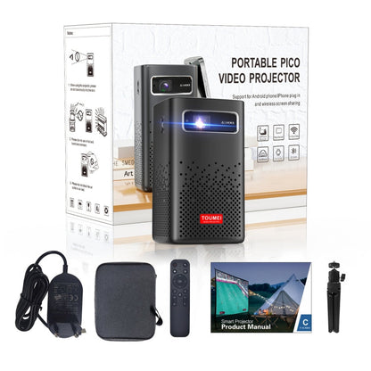 TOUMEI C900 Projecteur de musique domestique portable extérieur avec batterie intégrée 4K HD, prise UE (noir)