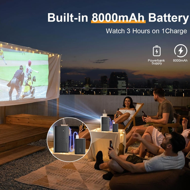TOUMEI C900 Projecteur de musique domestique portable extérieur avec batterie intégrée 4K HD, prise UE (noir)