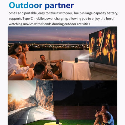 TOUMEI C900 Outdoor Portable Built-In Battery 4K HD Home Music Projector EU Plug(Black)