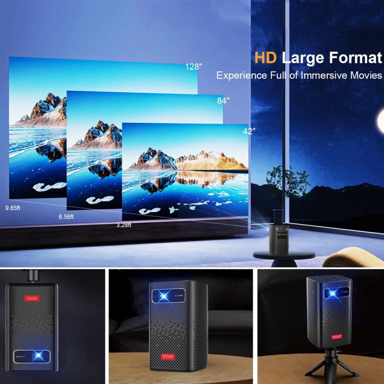 TOUMEI C900 Projecteur de musique domestique portable extérieur avec batterie intégrée 4K HD, prise UE (noir)