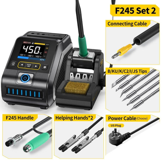 Station de fer à souder électrique intelligente à température constante FNIRSI 200W, Ensemble : Prise US F245 Mise à niveau 6 têtes