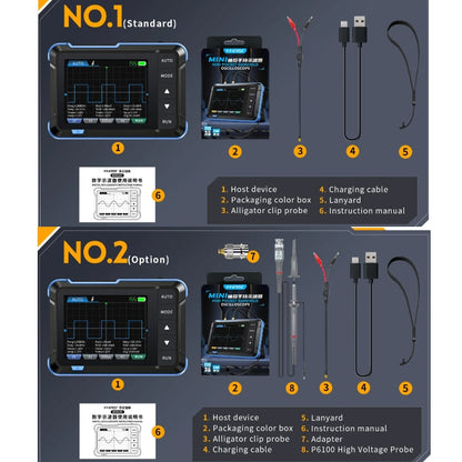 FNIRSI 2 In 1 Mini Portable Digital Oscilloscope Signal Generator, Set: Standard