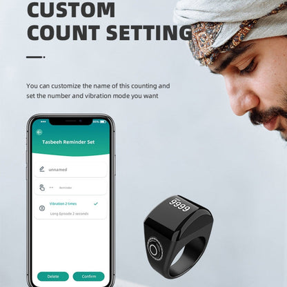 Equantu Smart Bluetooth Finger Counter Muslim Prayer Time Reminder Ring, Style: Black 22mm