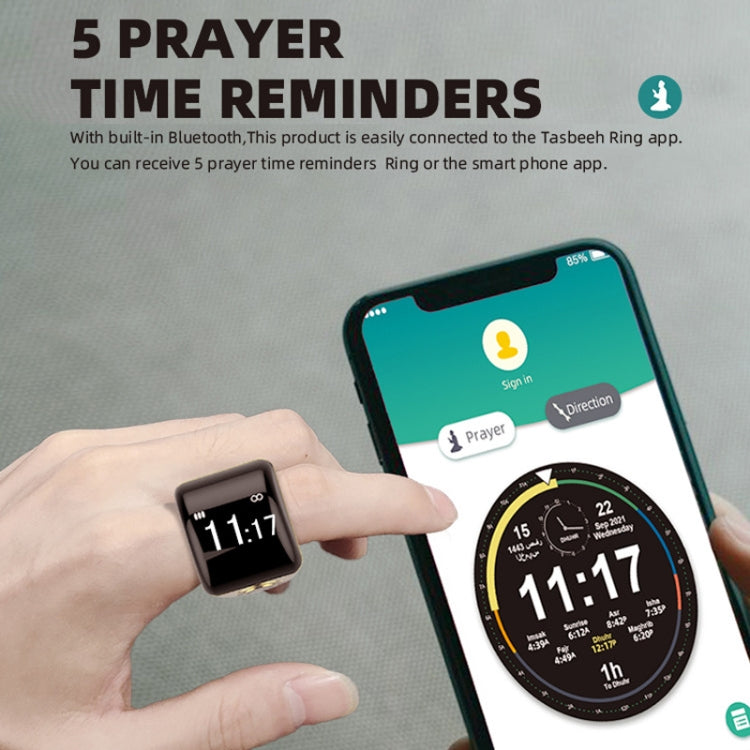 Equantu Smart Bluetooth Finger Counter Muslim Prayer Time Reminder Ring, Style: Gold 18mm