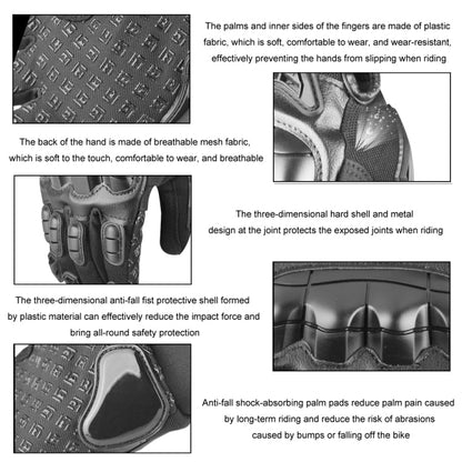 Gants de moto GHOST RACING anti-chute respirants à coque en caoutchouc avec écran tactile, taille : XL (Noir)