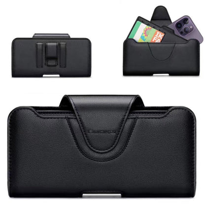 NUOKU Étui de transport en cuir texturé Litchi pour téléphone portable avec double clip ceinture pour téléphones 5,5-6,7 pouces (noir)