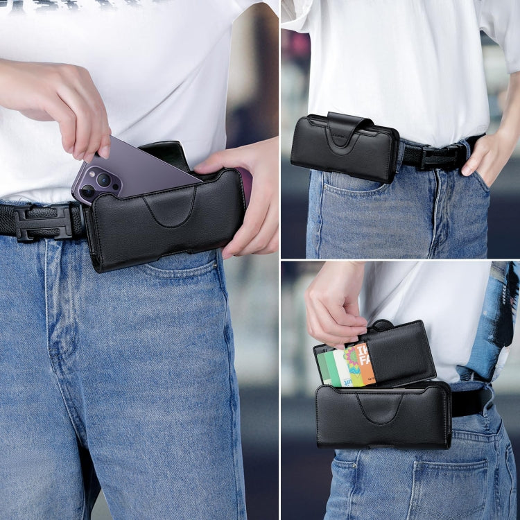 NUOKU Étui de transport en cuir texturé Litchi pour téléphone portable avec double clip ceinture pour téléphones 5,5-6,7 pouces (noir)