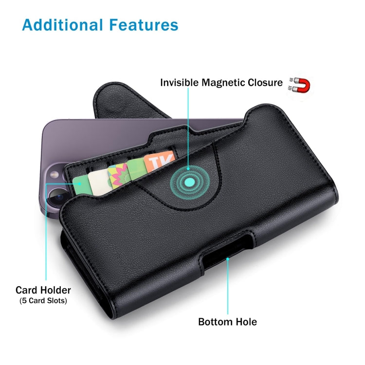 NUOKU Étui de transport en cuir texturé Litchi pour téléphone portable avec double clip ceinture pour téléphones 5,5-6,7 pouces (noir)
