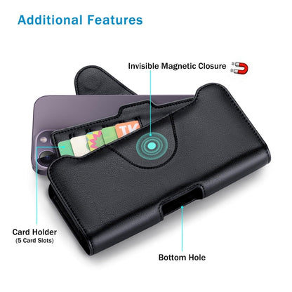 NUOKU Étui de transport en cuir texturé Litchi pour téléphone portable avec double clip ceinture pour téléphones 5,5-6,7 pouces (noir)