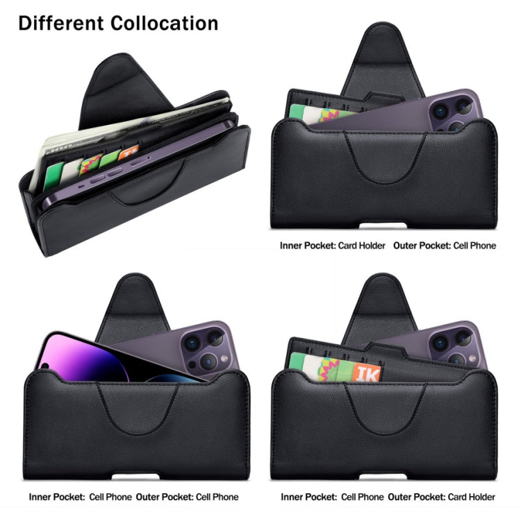NUOKU Étui de transport en cuir texturé Litchi pour téléphone portable avec double clip ceinture pour téléphones 5,5-6,7 pouces (noir)