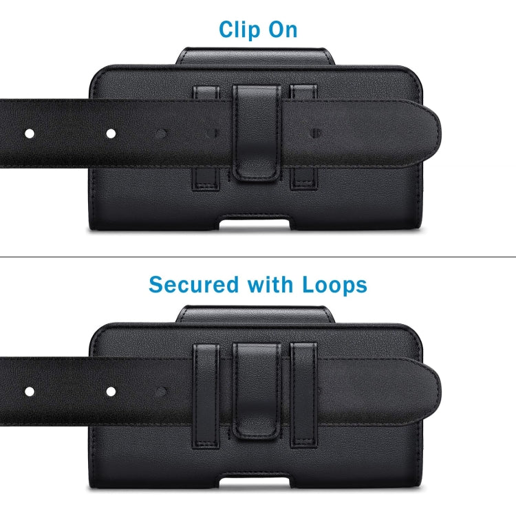 NUOKU Étui de transport en cuir texturé Litchi pour téléphone portable avec double clip ceinture pour téléphones 5,5-6,7 pouces (noir)