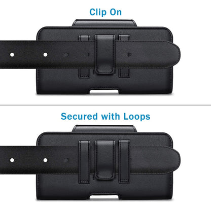 NUOKU Étui de transport en cuir texturé Litchi pour téléphone portable avec double clip ceinture pour téléphones 5,5-6,7 pouces (noir)