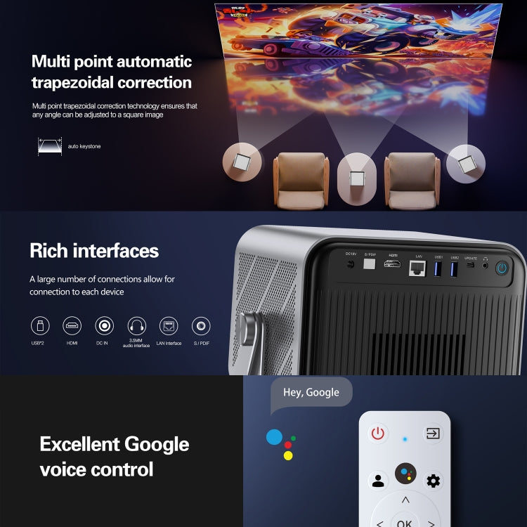 TOUMEI X6 4K HD Projecteur de Karaoké avec Microphone pour Cinéma Maison, Bureau et Enseignement, Systèmes Google GTV (Prise britannique)