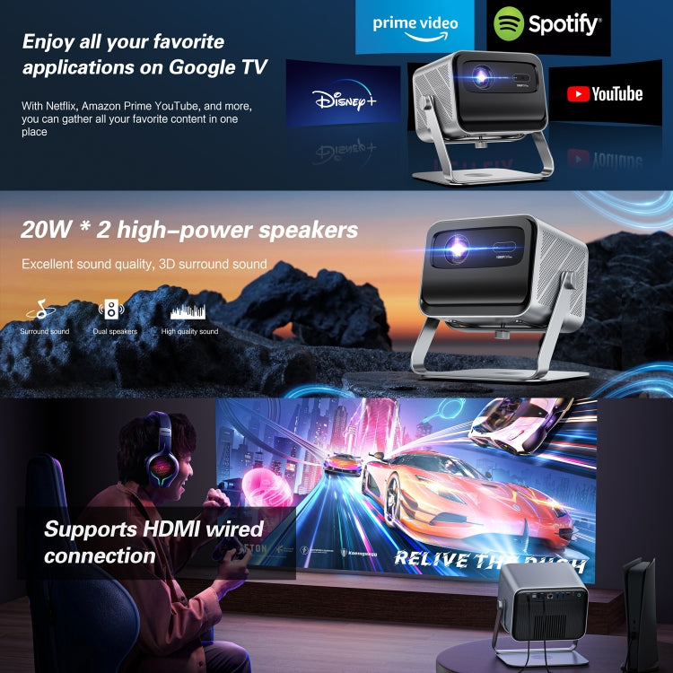 TOUMEI X6 4K HD Projecteur de Karaoké avec Microphone pour Cinéma Maison, Bureau et Enseignement, Systèmes Google GTV (Prise britannique)