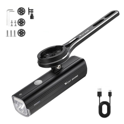 WEST BIKING Bicycle High Lumen Type-C Aluminum Alloy Headlight, Specification: Light + Aluminum Alloy Integrated Handlebar Computer Holder