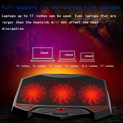 NUOXI 3-fans LED Light Adjustable Laptop Radiator Cooling Rack(Black)